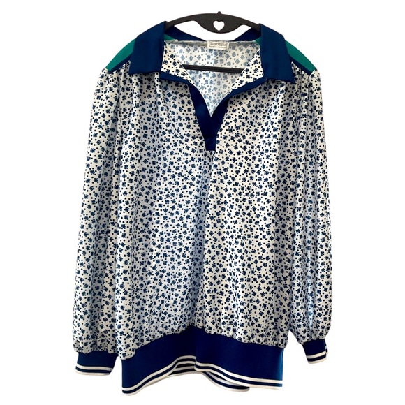 VTG Abstract Floral Print Banded Waist Collared Shirt | L - Picture 2 of 4